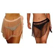 Women Bikinis Cover Up Skirt Shiny Rhinestone Mesh Beach-Skirt Swimsuit Cover Up