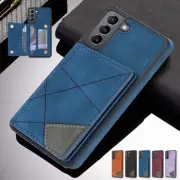 For Samsung Galaxy S22+ S21 S20 Note 20 Magnetic Retro Leather Card Splice Case