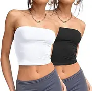 [Trendy Queen] Womens 3 Pack Tube Tops Crop Tops Going Out Strapless Basic Backless Bandeau Bra Summer Outfits 2024