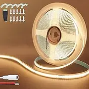 Clearhill 24V COB LED Strip Lights(No Power Supply),16.4FT/5M,Warm White 3000K,320LEDs/M,with 5521DC Female and red+Black Wire Connectors,8mm Width,IP20,for DIY Home Indoor Decoration