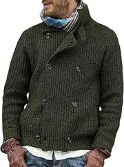 [Generic] Men Stand Double Breasted Cardigan Slim Fit V-Neck Cardigans for Men Long Sleeve Button Sweater Big and Tall