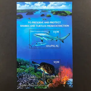 帛琉郵票 2018 與台灣聯合發行 海洋生物鯊魚與綠蠵龜 小全張1全