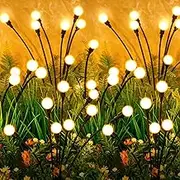 Solar Powered Firefly Lights 4 Pack, 10 LED Light Bulbs 2 Lighting Modes Waterproof Swaying Solar Garden Lights, Halloween Christmas Decorative Lights for Pathway Yard Patio Landscape (Warm White)