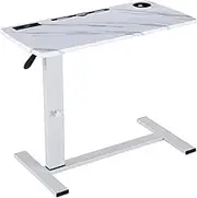 JFHID Mobile Standing Desk with Charging Station - Height Adjustable Gas Lift, 80x50cm Movable Laptop Table for Home Office Use, Overbed Table with Wheels & Splashproof Surface (White)
