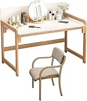 FHGDXCADCX Wooden Vanity Desk, Height Adjustable Writing Desk, Makeup Vanity Set with HD Round Mirror, Comfortable Makeup Chair Dresser