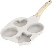 Egg Frying Pan Fried Egg Pan with Wooden Handle Fried Omelette Non Stick Divided for Ham Hamburger Burgers Plett Crepe, Beige
