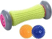 Foot Roller Massage Ball for Relief Plantar Fasciitis and Reflexology Massager for Deep Tissue Acupressure Recovery for PLA Relax Foot Back Leg Hand Tight Muscle, 1 Roller and 2 Spiky Balls