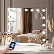 Oikiture 60x52cm Makeup Mirror Bluetooth Hollywood LED Light Vanity Mirrors Standing Wall Mounted