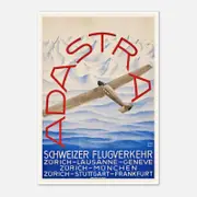 Galrie Ad Astra Aero Vintage Travel Poster Zurich Lausanne Geneve Switzerland Art Print, Poster Only, A4 21 x 30cm (8 x 12inch)