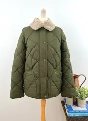 New BARBOUR Olive Liddesdale Quilted Coat UK 10 EU 36 USA 6 Medium Net a Porter
