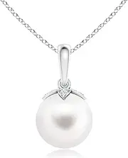 [Angara] Freshwater Cultured Pearl Drop Pendant Necklace with Diamonds in Sterling Silver/14ct Solid Gold for Women | June Birthstone Jewellery for Her