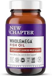 New Chapter Fish Oil Supplement - Wholemega Wild Alaskan Salmon Oil with Omega-3 + Vitamin D3 + Astaxanthin + Sustainably Caught - 180 Count
