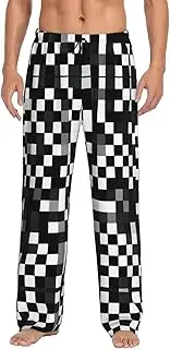 [EdWal] Black White Formula Checkered Pattern print Men's Pajama Pants Big and Tall Pajama Bottoms Mens Lounge Sleep Pants with Pockets