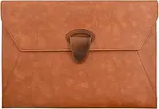 VANRA PU Leather File Folder Document Organizer Holder Waterproof Filing Envelope Case with 2 Pockets, A4 Portfolio Folder with Magnetic Snap Button Closure (Brown)