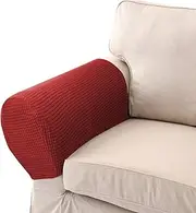 1 Pair Sofa Arm Slipcovers Elastic Sofa Armrest Protectors Removable Chair Sofa Armrest Covers (Wine Red)