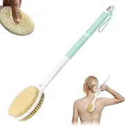 Dual-Sided Shower Brush, Body Bath Brush, Back Scrubber Long Handle Soft and Stiff Bristles for Exfoliation, Dry Brushing Body Scrub Brush with Non-Slip Grip (Green)