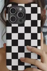 Black and White Checkered Print Acrylic TPU Case For iPhone 16 15 14 13 Pro Max