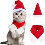 YUJUN Cat Christmas Costume - Santa Hat With Scarf Outfit for Puppy Kitten Party Costume Supplies (2PCS)