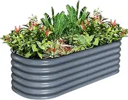 YoMixue Raised Garden Bed 150x60x43cm, 4-in-1 Zinc-Aluminum-Magnesium Coated Steel Planter Box, Rust-Resistant Outdoor Metal Garden Bed for Vegetables, Flowers, Herbs & Fruits-Modern Gray