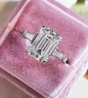2, Ct Octagon Natural Moissanite GRA Bridal Ring 14K solid white gold