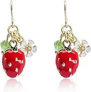 [HUJUON] Cute Strawberry Drop Dangle Earrings Enamel Flower Fruit Strawberry Ear Hook Earrings Jewelry for Women Girls Birthday Thanksgiving Gifts