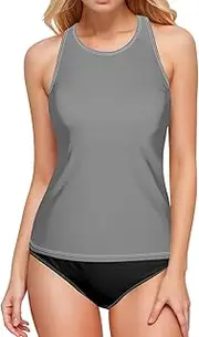 [ODAWA] Bathing Suit Top Gray Quick Dry Tankini Tops, Swimming Suits for Women