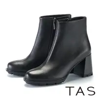在飛比找momo購物網優惠-【TAS】超質感素面粗高跟短靴(黑色)