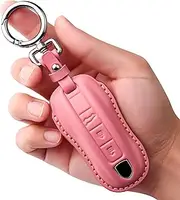 Tukellen for Porsche Leather Key Fob Cover with Keychain Key Shell Compatible with 2020-2021 Panamera, Cayenne, Macan, 918-Pink