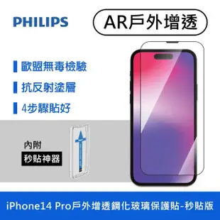 【Philips 飛利浦】iPhone 14 Pro 6.1吋 AR戶外增透9H鋼化玻璃保護秒貼 DLK5605(C to L充電線100cm組合)