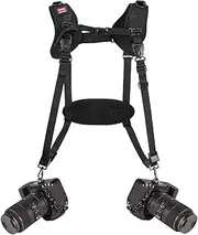 Quick Release Dual Camera Harness With Safety Tether, Double Shoulder Camera Strap for 2 Cameras, Adjustable Camera Straps for Photographers Camera Belt for DSLR SLR Camera (Style-A)