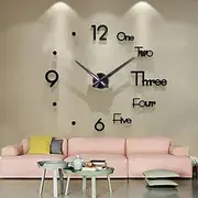FASHION in THE CITY Large 3D Frameless Wall Clock Stickers DIY Wall Decoration for Living Room Bedroom Office (Black)