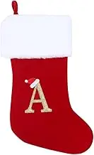 CHRLRewa 20 Inches Initial Monogram Embroidered Christmas Stocking Red Velvet with White Super Soft Plush Cuffs Christmas Decorations Stocking C12-A