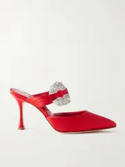 [Manolo Blahnik] Manolo Blahnik - Maidugura 90 Crystal-embellished Satin Mules - Red - IT38 IT 38 Red