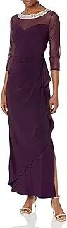 [Alex Evenings] Women's Long Shift Dress Illusion Neckline (Petite and Regular)