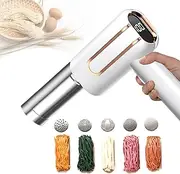 Handheld Electric Pasta Maker, 5 in 1 Cordless Noodle Press Machine with 5 Moulds, 40W Fully Automatic Pasta Machine with Digital Display Panel, Quickly Make in 15s, for Homemade Spaghetti(White)