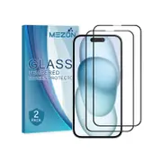 2 Pack MEZON iPhone 15 Plus (6.7") Full Cover Tempered Glass Screen Protectors