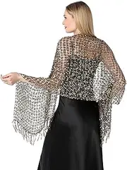 [sanmoury] Women's Long Sequin Shawls 1920s Scarf Mesh Glittering Wedding Cape Fringed Evening Wrap Formal Harlem Night