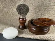 Vintage Wooden Shaving Mug & Badger Brush Soap Bowl with Lid Cover Shaving Soap