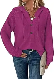[Tanmolo] Hoodie Women's Hooded Pullover Button Down Lightweight Pullover Long Sleeve Sweatshirt Tops for Autumn, Deep Purple Red-118, XXL