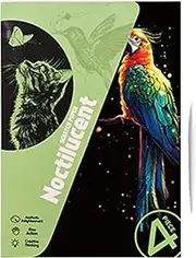 Scratch Paper Art | Handmade Luminous Scratch Pads Set of 4,Craft Art Supplies, A4 Size Coloring Drawing, Graffiti Cards Toys, Landscape and Animal Art