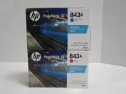 08/2025 GENUINE HP 843A MAGENTA & CYAN INKS PageWide XL 4000 4500 SHIPS FREE