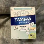 Tampax Tampons Super Absorbent Cotton Core Pure 100% Organic -24 Total NEW