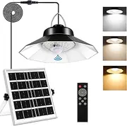 Solar Shed Light Indoor Outdoor Solars Pendant Daytime Work Lights with 3 Colors Temperature 5 Lighting Modes+2 Timers, 1200LM Motion Indoor Lights with Remote for Shed Gazebo Barn(1Pack)