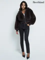 River Island Black Slim High Rise Straight Ankle Grazer Jeans (AM2997) | $150