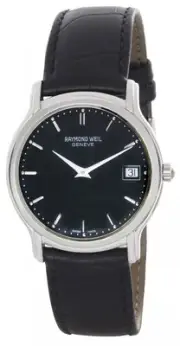 Raymond Weil Men's RW5569 Tradition Black Dial Black Leather Strap Watch 33mm