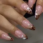 Leopard Print Medium Press on Nails Nude Fake French Nails Tips Full Cover