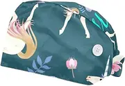 [WOSHJIUK] Working Hat 2 Pack Scrub Caps for Women,Flowers Welcome Unicorn,Tie Back Cap Adjustable Scrub Hat