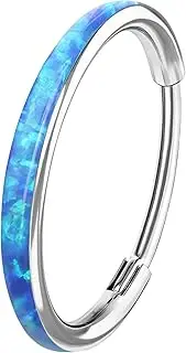 [RL ROSARY LAND] G23 Titanium 16G 20G OPAL Septum Piercing Clicker Ring, Hinged Nose Ring, Daith Earrings Conch Helix Cartilage Tragus Piercing Jewelry