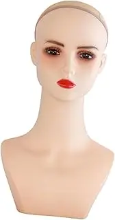 FashionCha Realistic Female Mannequin Head Manikin PVC Head with Makeup Wig Stand for Necklace