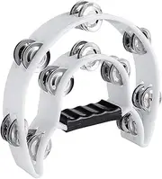 Half Moon Musical Tambourine Double Row Metal Jingles Hand Held Percussion Drum Multicolor for KTV Party with Ergonomic Handle Grip (White)
